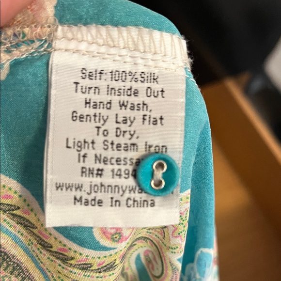 Johnny Was Teal Floral Paisley Button-Front Blouse - Picture 7 of 7